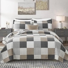 Plaid Quilt King Size, 100 King 98"x106" Grey Gray,brown,tan,white,black