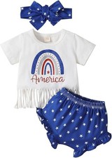 Baby Girl 4th of July Independence Day Toddler Jumpsuit Shorts Outfit 12-18M
