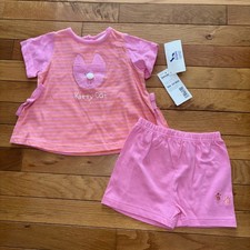 NEW Vintage 90's Buster Brown Girls 6-9 Months Shirt Shorts Set Kitty Cat NWT