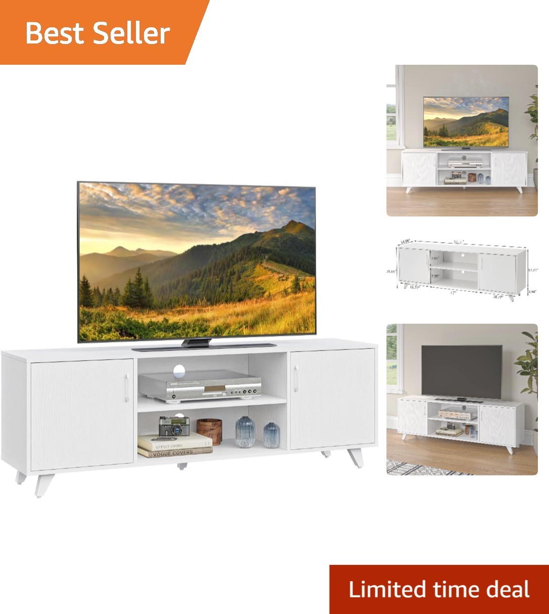 With 2 Doors & 2 Cubby Storage For Living Room