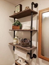 Industrial Pipe Shelving Rustic Bathroom Shelves with Towel Bar, 24" Pipe She...