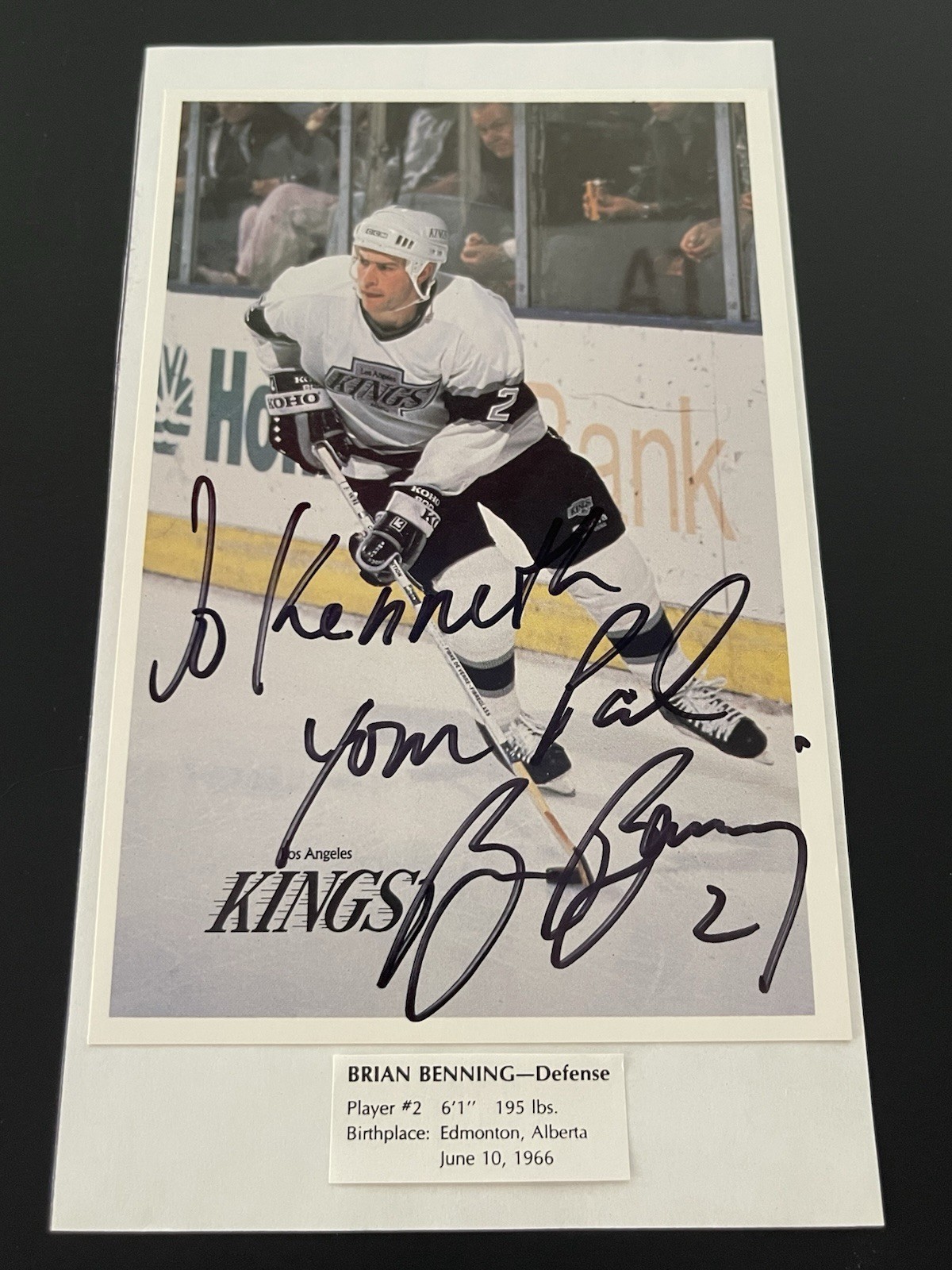 BRIAN BENNING #2 Los Angeles Kings NHL Hockey Player Hand Signed 4x6 Photo / KSK