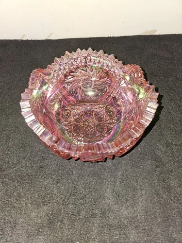 Vintage L.E. Smith “Comet In The Stars” Iridescent Pink Carnival Glass Bowl