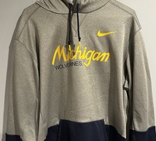 Michigan Wolverines Nike Dri-Fit L Pullover Hoodie Sweatshirt Blue Gray