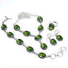 Faceted Peridot 925 Sterling Silver Oval Handmade Necklace Jewelry Set PG 2030