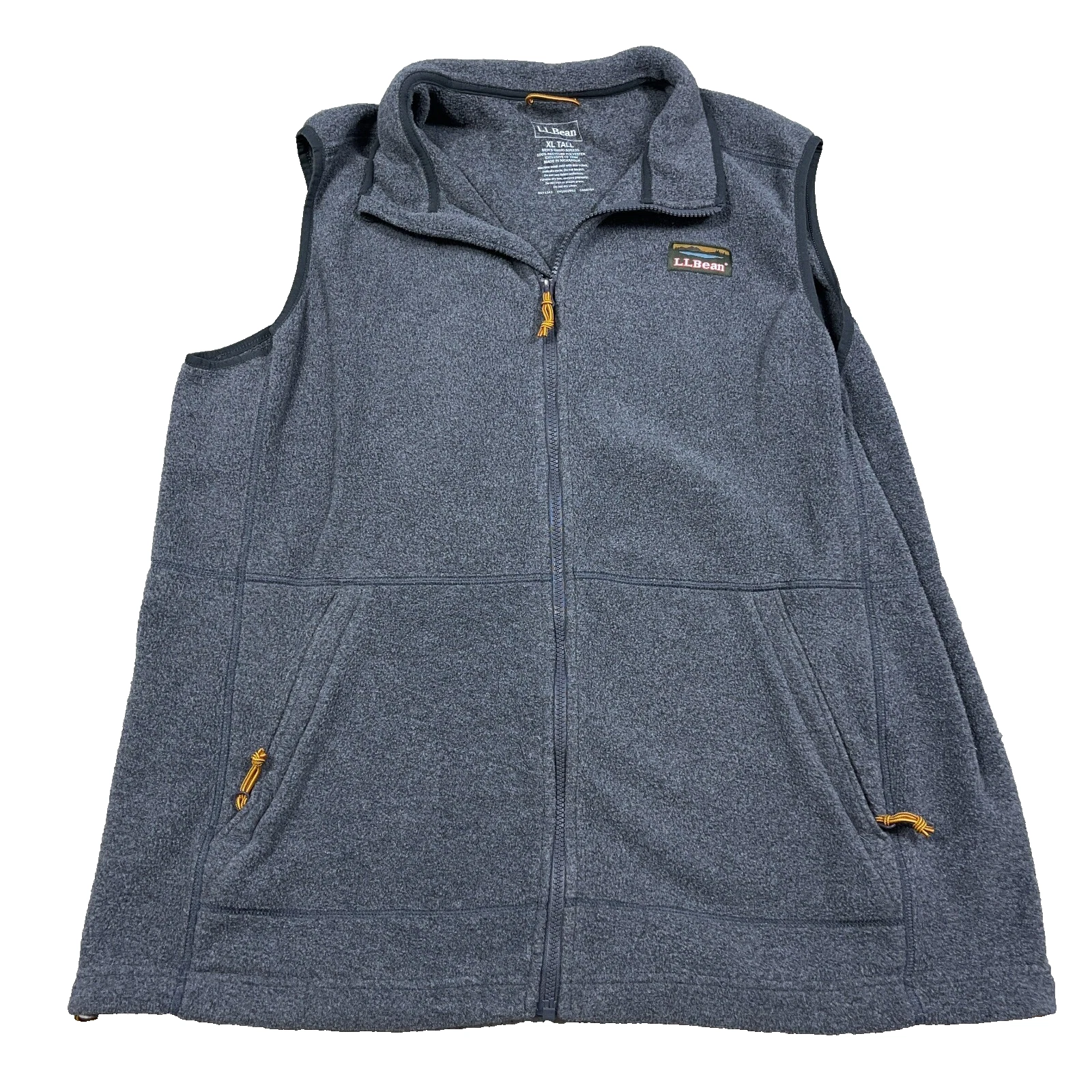 LL Bean Vest Men XL Tall Gray Fleece Full Zip Sweater Jacket Outdoors Hiking XLT