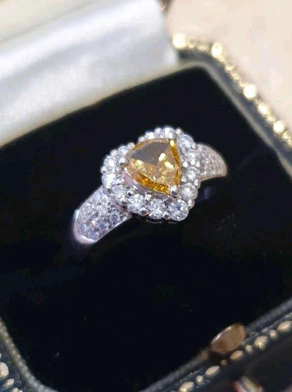 Rare Natural Fancy Intense Yellow Diamond Ring  Size O VAL $10563 - image 3 of 4
