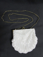 Vintage La Regale LTD Ivory Beaded Clam Shell Kiss Lock Evening Bag, Excellent 