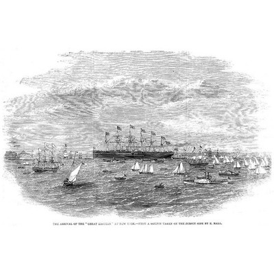 SCHIFFE Die Ankunft des Großen Ostens in New York - Antiker Druck 1860