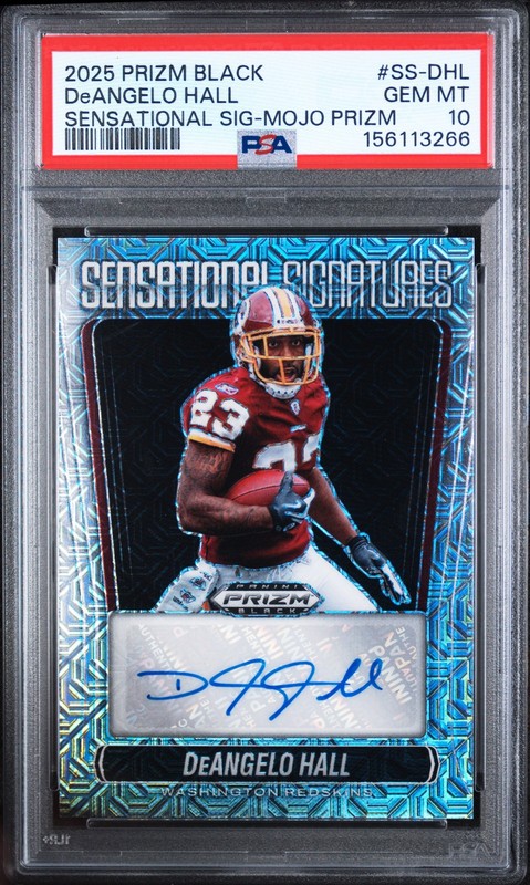 2025 PANINI PRIZM BLACK SENSATIONAL SIGNATURES DEANGELO HALL 8/25 PSA 10 AUTO