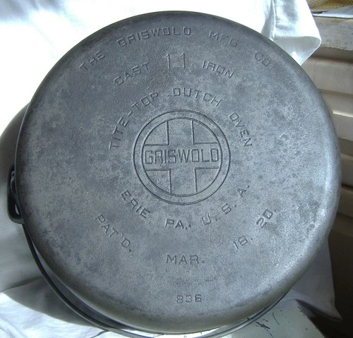 Griswold # 11 Cast Iron Tite Top Dutch Oven Pat'd 1920 836 No Lid