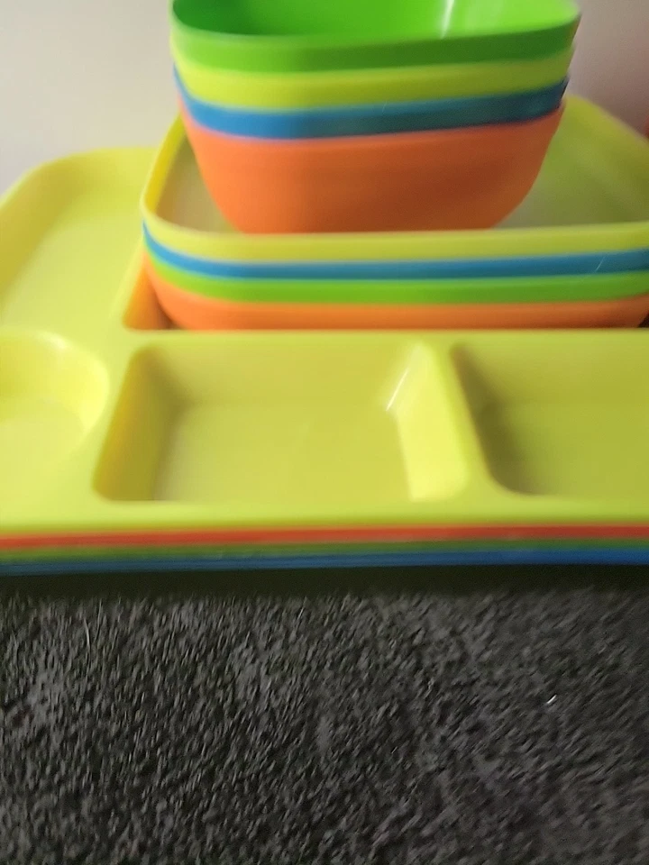 IKEA MULTI COLOR PLASTIC DIVIDED PLATES, CUPS, FORKS, KNIVES, SPOON NEW - Image 3 of 4