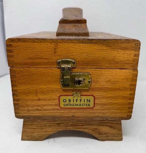 Vintage Griffin Shinemaster Wood Shoe Shine Box Kit w/ Supplies & Shoe Stretcher