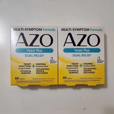 AZO Yeast Infection Treatment Prevention Tabs 60ct Homeopathic x2 Exp 05/2026+