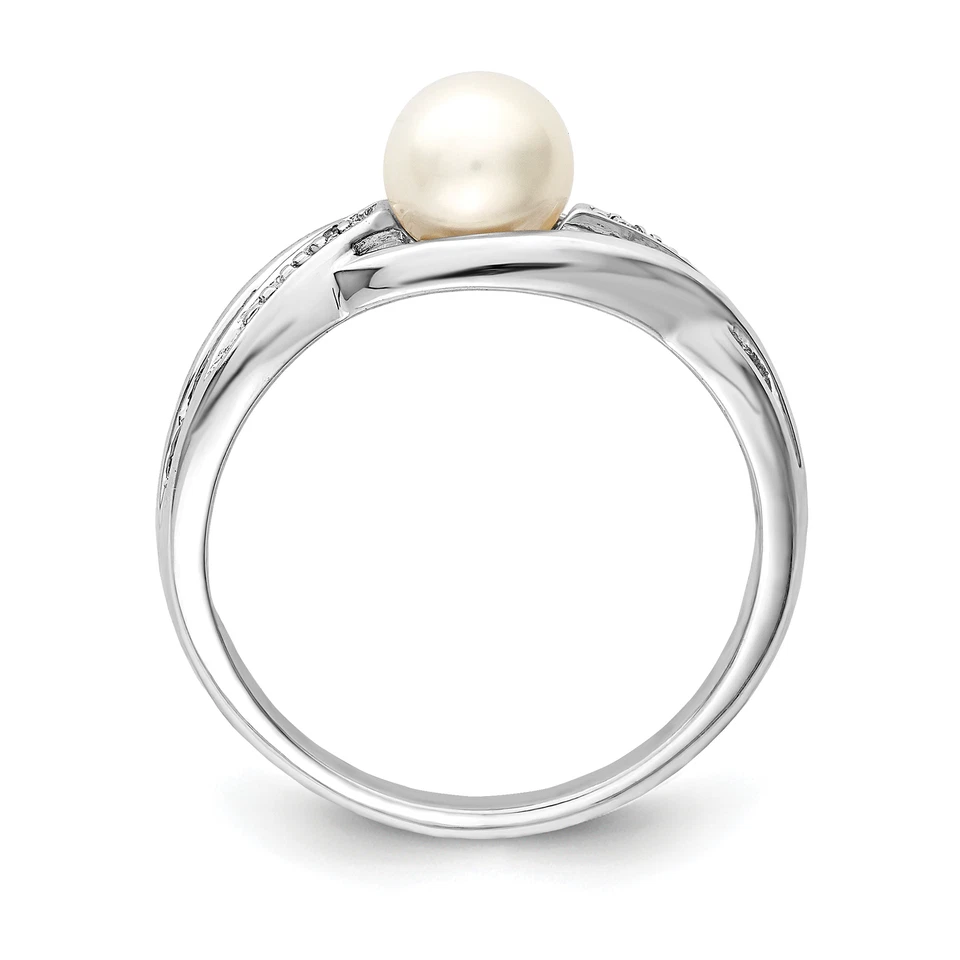 Silver Rhodium Plated Diamond and FW Cultured Pearl Ring QR4627 - Image 2 of 4