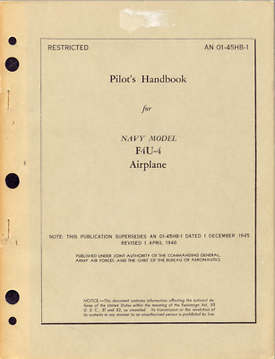 108 Page 1947-52 Vought F4U-4  F4U-4B Corsair Pilot Handbook Flight Manual on CD