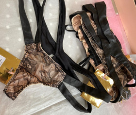 Agent Provocateur leather trim 32D bra thong suspender waspie Milanna SET soiree