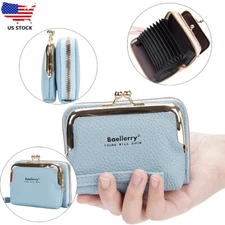 Women's Leather Mini Wallet Clip Zipper Purse Multi-slot Purse With Wrist Strap