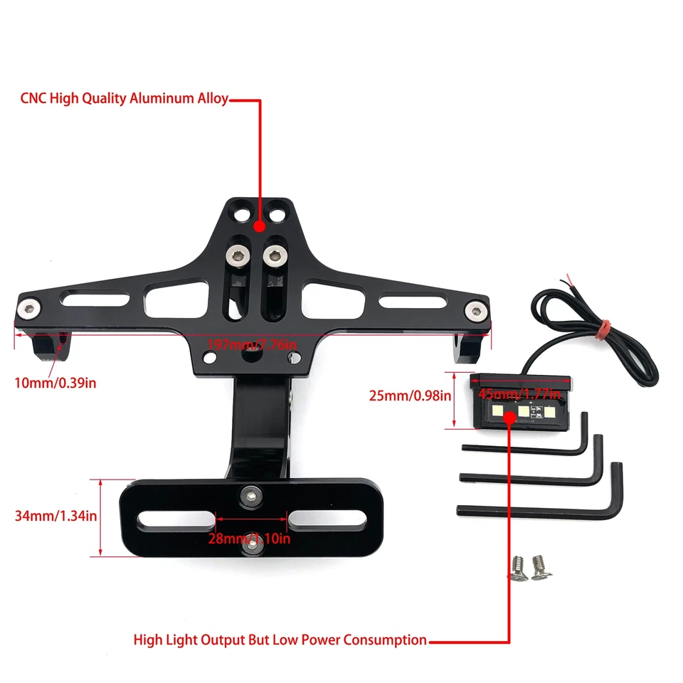 Adjustable LED License Number Plate Holder Bracket For Most Motorcycle Tag  - Image 2 of 4