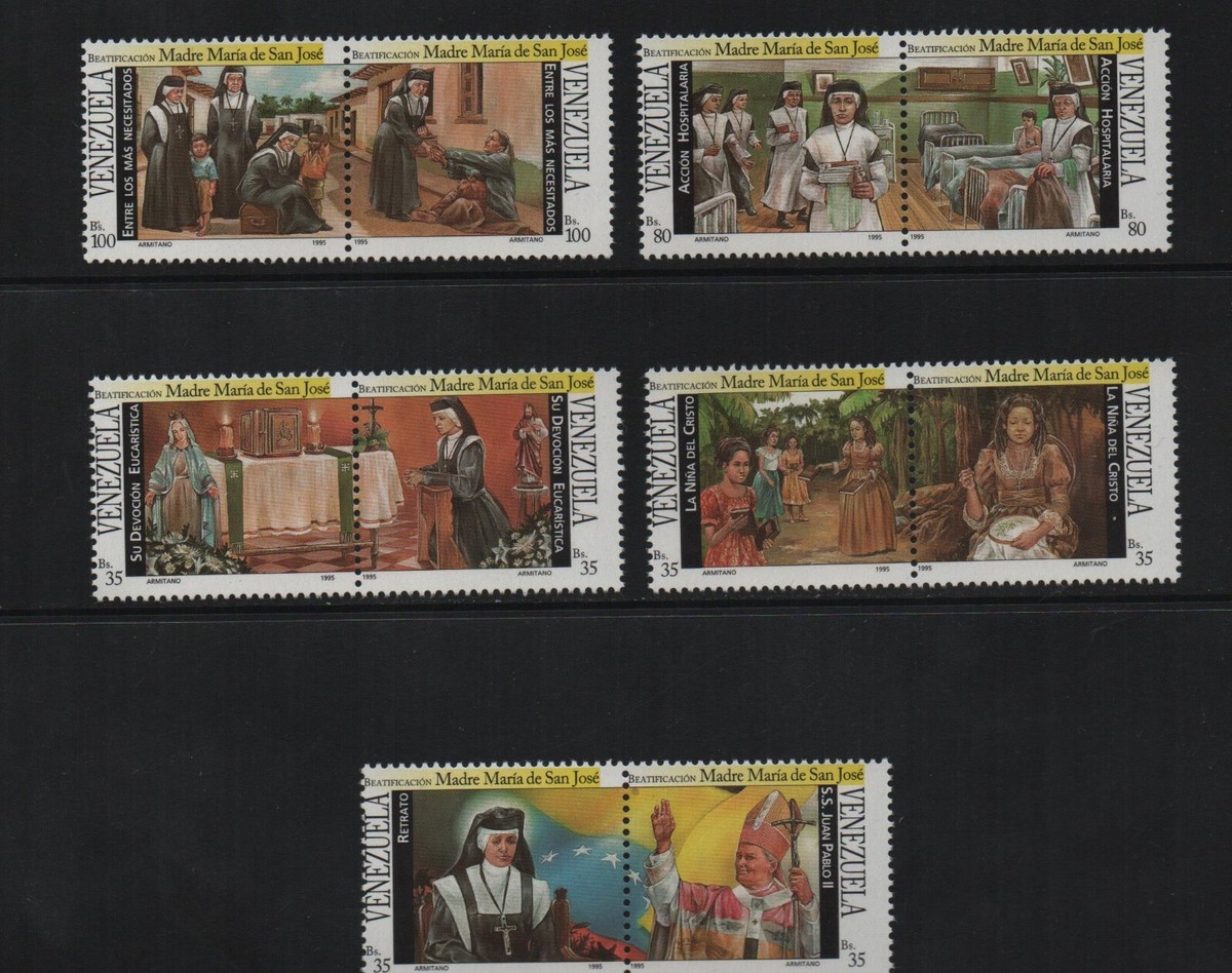 Venezuela: 1995; Scott 1521, set 5 pairs in setenant, mother mary