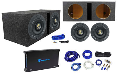 (2) Rockville W10K9D2 10'' 6400w Subwoofers+Sealed Sub Box+Mono Amplifier+Amp Kit