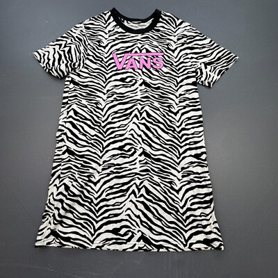 Vans Girls Medium Zebra Print T Shirt Dress Youth M 10 12 Black White Pink Logo