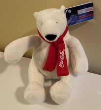 2007 Coca Cola Plush Polar Bear 10  Tag Red Scarf