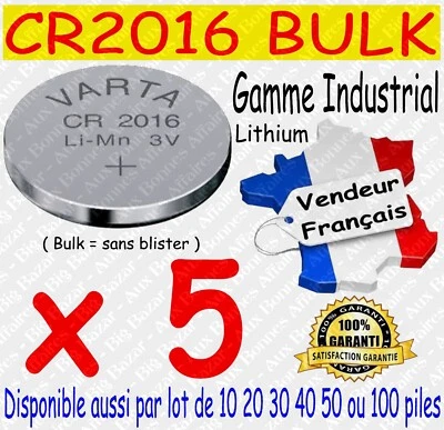 Lot de 5 piles boutons CR2016 VARTA Lithium 3V - Dispo aussi : CR2025 ou CR2032