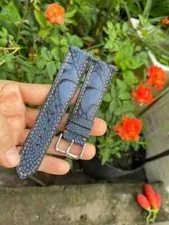 20/18 MM Navy Genuine Nubuck Ostrich Legs Leather Skin Watch Strap Band-Handmade