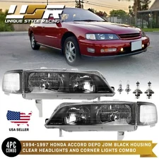 DEPO JDM SiR CD6 Black Headlight + Clear Corner Light For 1994-1997 Honda Accord
