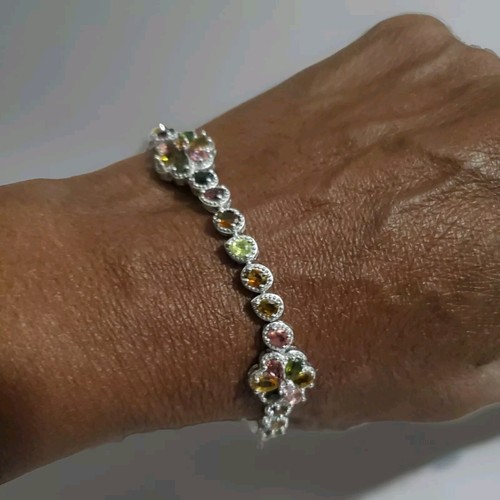 Multi Colored Kyanite 8 Inch Tennis Bracelet In Platinum Over Sterling Silver - Picture 2 of 9