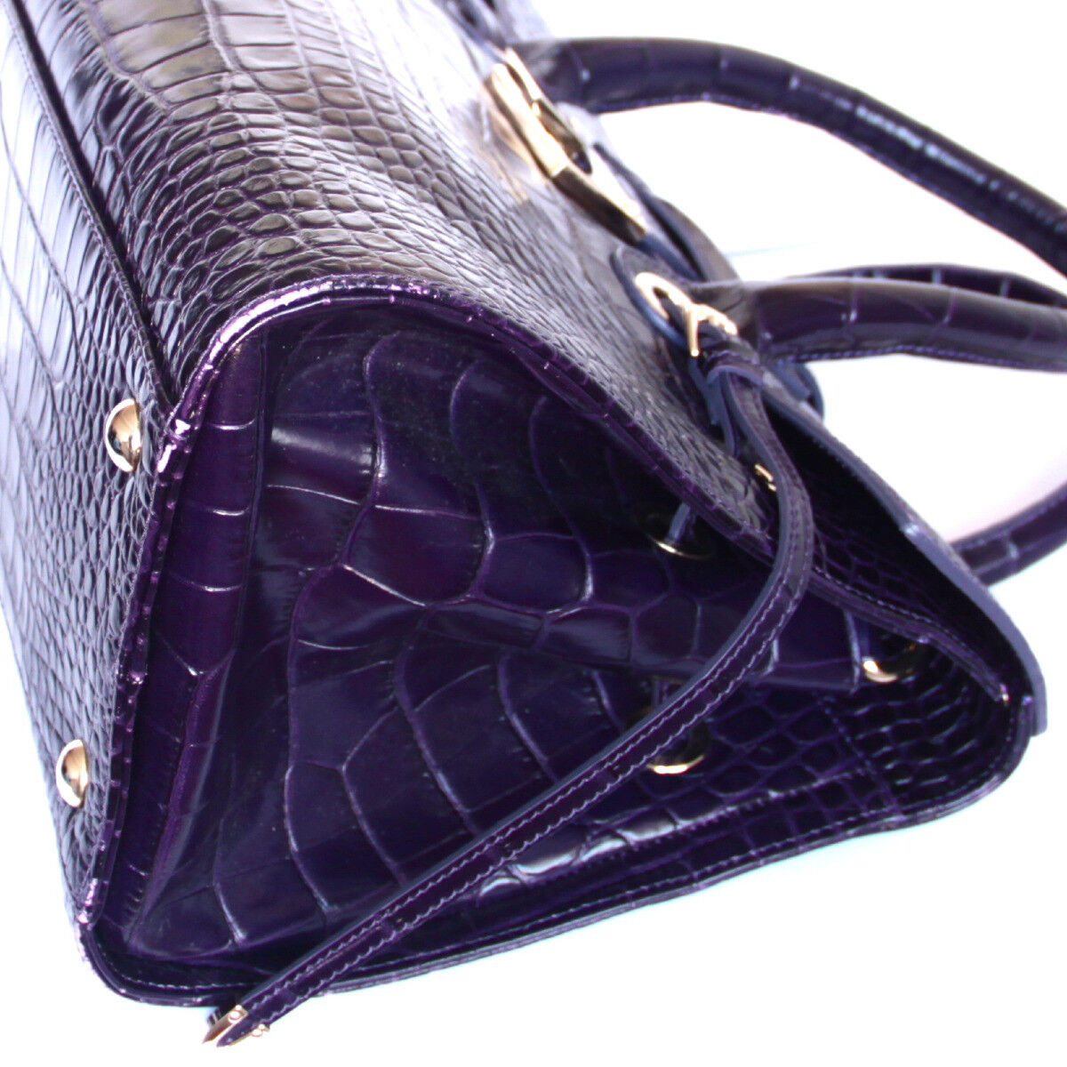 JIMMY CHOO Purple Croc Stamped Leather Rosalie Satchel JIMMY CHOO Purple Croc Stamped Leather Rosalie Satchel