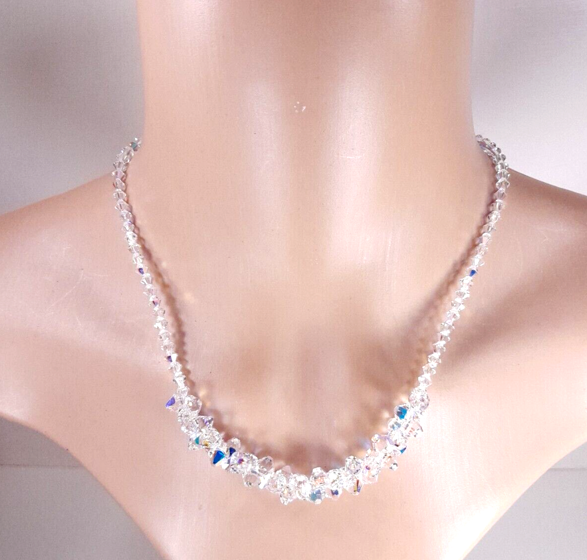 Swarovski 4mm Bicone & 6mm Top Drilled AB Crystal Necklace 18 Inch Handmade Jewelry-image