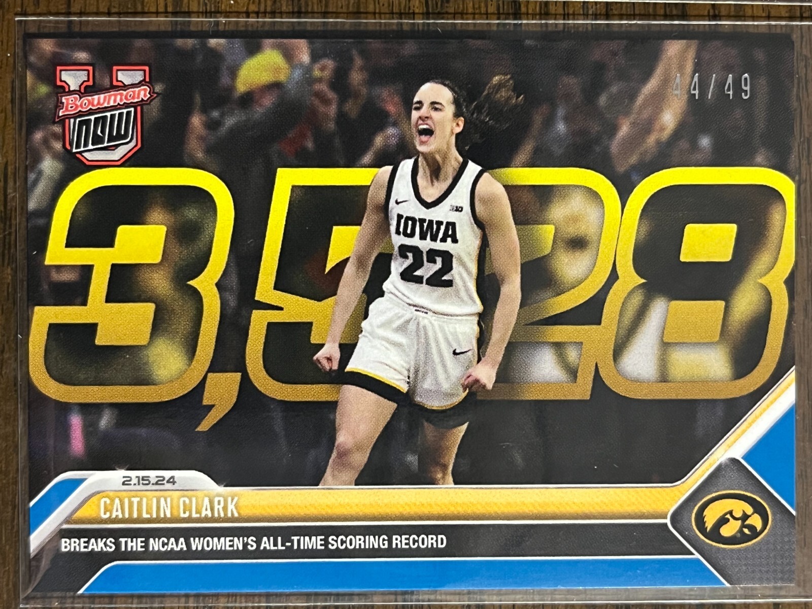 2023-24 Topps Bowman U Now #49 Caitlin Clark Iowa Hawkeyes 44/49 BLUE