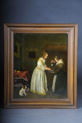 Vintage J. Vermeer Manner Oil Painting - Old Master Circa 1900 S-225