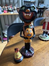 Halloween Black Cat Party hat Holding Jack A Lantern Pumpkin By Jorge De Rojas