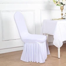 WHITE Ruffle Pleated Skirt Fitted Spandex Banquet CHAIR COVER Party Decorations