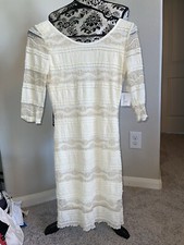 NWT Windsor 3/4 Sleeve U Back Ivory & Gold Lace Dress Sz S DISCONTINUED