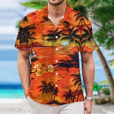 Men Hawaiian Shirt Beach Casual Shortsleeve Button Down Tee Holiday Party SUMMER