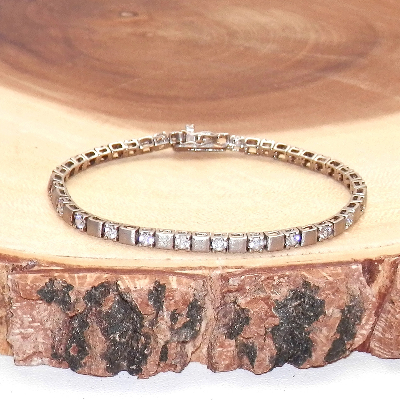 Solid Sterling Silver 925 Square Panel Clear CZ T… - image 2