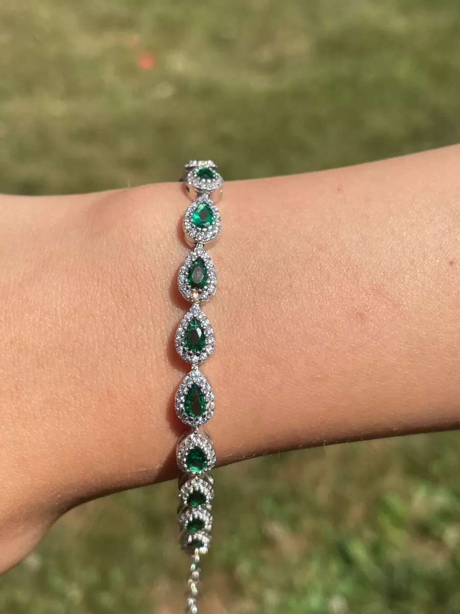 Silver bracelet with green stone deals