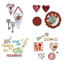 3 Stanzschablonen Worte Herzen Ornamente, Stanzen Set Sizzlits Medium, Sizzix