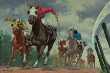 ARTHUR SARNOFF Poster or Rolled Canvas Print "Rounding the Turn" Horse Racing