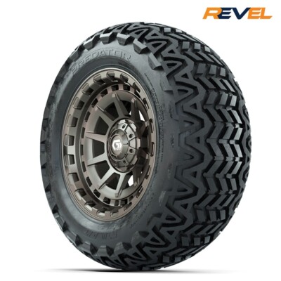 Set of 4, GTW 14'' Barricade Bronze Golf Cart Wheels w 23x10R14 Predator AT Tires