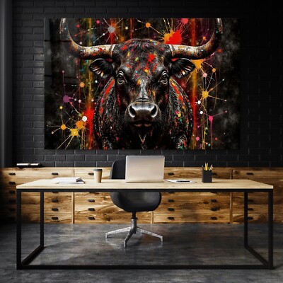   Wandbild, Bunt Stier, Tier abstrakte Kunst Acrylglas, Leinwand oder Poster