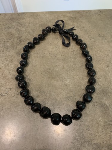 Hawaiian Kukui Nut Necklace Lei Black Wedding Graduation Luau Hula 32”