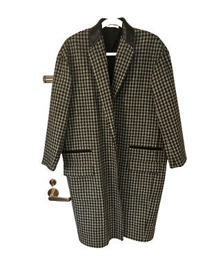 Céline Sz 42 Wool Coat Midi Length Leather Collar Trim Made France~ Mint!!