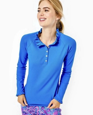 LILLY PULITZER Hutton Luxletic Long Sleeve UPF 50+ Polo Electric Blue Size Large
