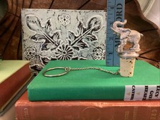 Vintage Pewter Elephant Wine Bottle Cork Stoppers w/ Neck Chain Gift Wine Lover