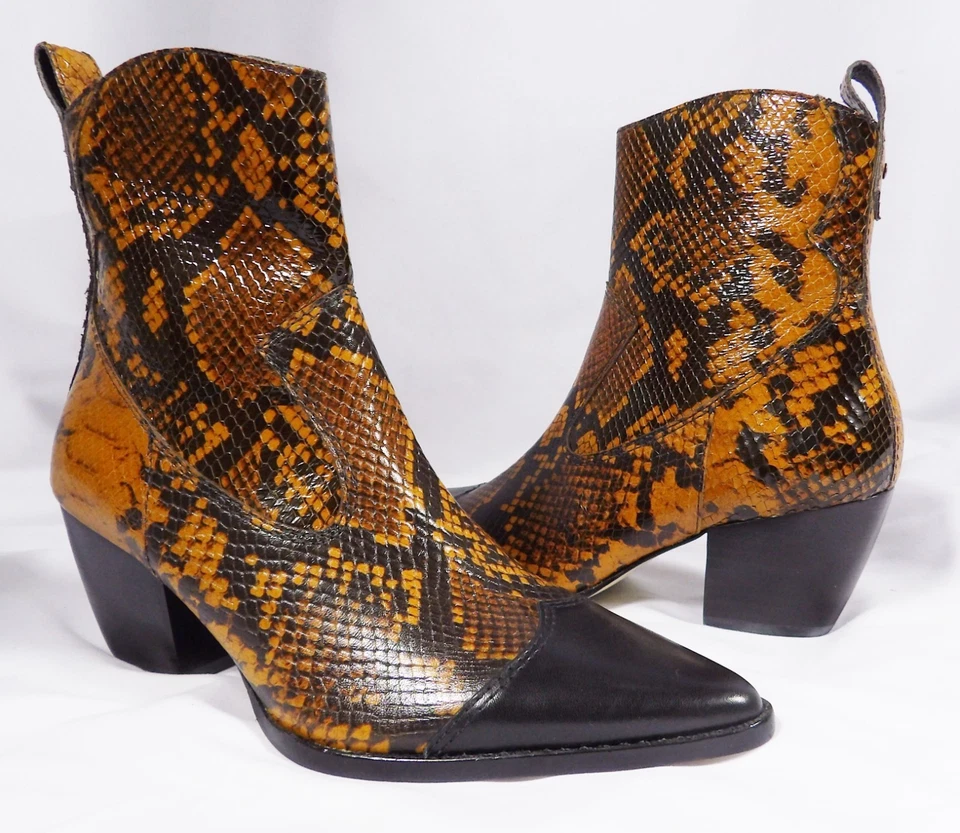 Matisse Desire 皮革棕色黑色蛇纹牛仔靴黑色鞋头全新带盒尺寸 6 — 第 2/4 张图片